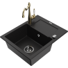 Mexen Enzo chiuvetă de granit cu 1 compartiment, cu scurgător și robinet de bucătărie Carla, negru - 6506-77-670700-50-B