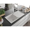Mexen Leo chiuvetă de granit cu un compartiment, cu picurător și baterie de bucătărie Aster, Albă - 6501-20-73450-02