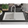Mexen Leo chiuvetă de granit cu un compartiment, cu picurător și baterie de bucătărie Aster, Albă - 6501-20-73450-02