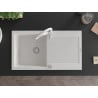 Mexen Leo chiuvetă de granit cu un compartiment, cu picurător și baterie de bucătărie Aster, Albă - 6501-20-73450-02