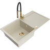 Mexen Leo chiuvetă de granit cu 1 compartiment, cu scurgător și baterie de bucătărie Aster, bej - 6501-69-73450-57-G