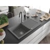 Mexen Leo chiuvetă de granit cu un compartiment, cu picurător și baterie de bucătărie Aster, gri - 6501-71-73450-07