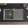 Mexen Leo chiuvetă de granit cu 1 chiuvetă, cu scurgător și baterie de bucătărie Aster, gri - 6501-71-73450-57-G