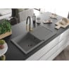Mexen Leo chiuvetă de granit cu un compartiment, cu picurător și baterie de bucătărie Aster, gri - 6501-71-73450-57-B
