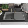 Mexen Leo chiuvetă de granit cu un compartiment, cu picurător și baterie de bucătărie Aster, gri - 6501-71-73450-57-B
