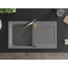 Mexen Leo chiuvetă de granit cu un compartiment, cu picurător și baterie de bucătărie Aster, gri - 6501-71-73450-57-B