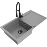 Mexen Leo chiuvetă de granit cu 1 cameră cu scurgător și baterie de bucătărie Aster, gri - 6501-71-73450-70-B