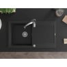 Mexen Leo chiuvetă de granit cu 1 cuvă și scurgător și baterie bucătărie Aster, negru/argintiu metalic - 6501-73-73450-07