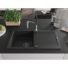 Mexen Leo chiuvetă de bucătărie din granit cu o singură cuvă cu scurgător și baterie de bucătărie Aster, negru/argintiu metalic?