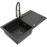 Mexen Leo chiuvetă de granit cu 1 compartiment, cu picurător și baterie de bucătărie Aster, negru/argintiu metalic