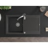 Mexen Leo chiuvetă de granit cu un compartiment, cu picurător și baterie de bucătărie Aster, Neagră picățele - 6501-76-73450-07