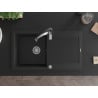 Mexen Leo chiuvetă de granit cu un compartiment, cu picurător și baterie de bucătărie Aster, Neagră - 6501-77-73450-07