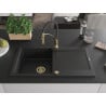 Mexen Leo chiuvetă de granit cu un compartiment, cu picurător și baterie de bucătărie Aster, Neagră - 6501-77-73450-57-G