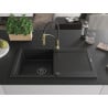 Mexen Leo chiuvetă de granit cu un compartiment, cu picurător și baterie de bucătărie Aster, Neagră - 6501-77-73450-57-B