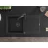 Mexen Leo chiuvetă de granit cu un compartiment, cu picurător și baterie de bucătărie Aster, Neagră - 6501-77-73450-70-B