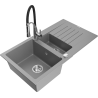 Mexen Matias chiuveta de bucătărie din granit, cu 1,5 compartimente, cu scurgător și baterie de bucătărie Aster, gri