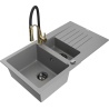 Mexen Matias chiuvetă din granit cu 1,5 compartimente cu picurător și baterie de bucătărie Aster, gri - 6502-71-73450-57-B