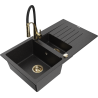 Mexen Matias chiuvetă din granit cu 1,5 compartimente, cu scurgător și baterie de bucătărie Aster, negru/argintiu