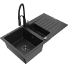 Mexen Matias chiuvetă de granit cu 1,5 cuve cu scurgător și baterie de bucătărie Aster, negru/argintiu - 6502-73-73450-70-B