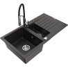 Mexen Matias chiuvetă de bucătărie din granit cu 1,5 compartimente cu scurgător și baterie de bucătărie Aster,