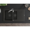Mexen Matias chiuvetă granit 1,5-camere cu scurgător și baterie de bucătărie Aster, negru/auriu metalizat