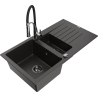 Mexen Matias 1,5 rekeszes gránit mosogató lefolyóval és Aster konyhai csapteleppel, fekete/arany metál - 6502-75-73450-07-B