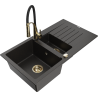 Mexen Matias chiuvetă de granit cu 1,5 cuve cu scurgător și baterie de bucătărie Aster, negru/auriu metalic