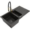 Mexen Matias 1,5-medencés gránit mosogató lefolyóval és Aster konyhai csappal, fekete/arany metál - 6502-75-73450-57-B