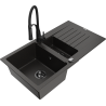 Mexen Matias chiuvetă de granit cu 1,5 compartimente cu scurgător și baterie de bucătărie Aster, negru/auriu metalic