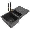 Mexen Matias chiuvetă din granit cu 1,5 camere, cu scurgător și baterie de bucătărie Aster, negru cu pete