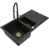 Mexen Matias chiuvetă de granit cu 1,5 cuve și scurgător, cu baterie de bucătărie Aster, negru - 6502-77-73450-57-G