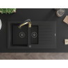 Mexen Matias chiuvetă de granit cu 1,5 compartimente cu scurgător și robinet de bucătărie Aster, negru - 6502-77-73450-57-B