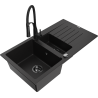 Mexen Matias chiuvetă de bucătărie din granit cu 1,5 compartimente, cu scurgător și baterie de bucătărie Aster, negru