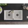 Mexen Mario fehér, 2 rekeszes gránit mosogató Aster konyhai csapteleppel - 6504-20-73450-57-B