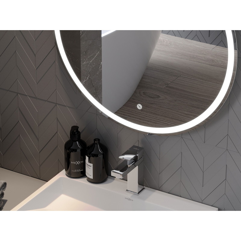 Mexen Gobi megvilágított fürdőszobai tükör, kerek 70 cm, LED 6000K, páramentes - 9801-070-070-611-00