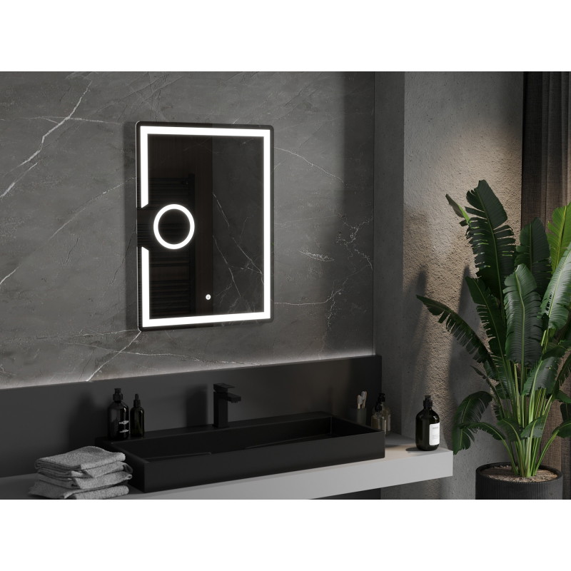 Mexen Onyx világított fürdőszobai tükör kozmetikai tükörrel 60 x 80 cm, LED 6000K, páramentesítő
