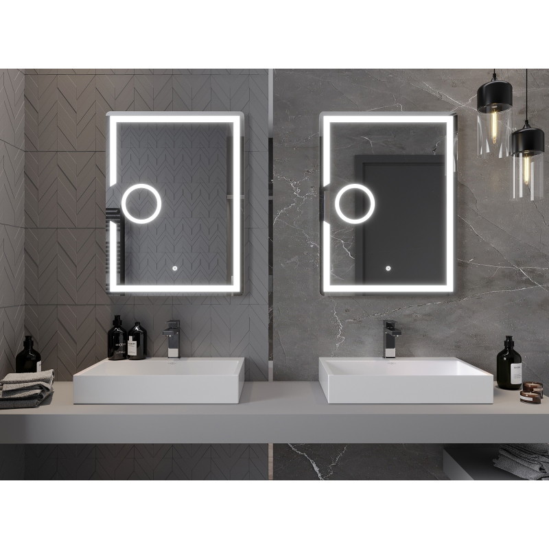 Mexen Onyx világított fürdőszobai tükör kozmetikai tükörrel, 60 x 80 cm, LED 6000K, páramentes - 9813-060-080-611-00