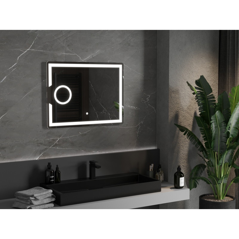 Mexen Onyx LED-es fürdőszobai tükör kozmetikai tükörrel, 80 x 60 cm, LED 6000K, páramentes - 9813-080-060-611-00