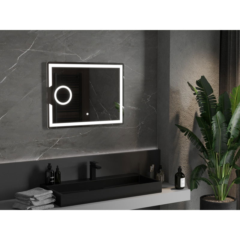 Mexen Onyx oglindă de baie iluminată cu oglindă cosmetică 80 x 60 cm, LED 6000K, antiaburire - 9813-080-060-611-00