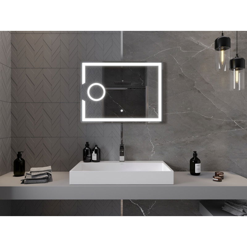 Mexen Onyx oglindă de baie iluminată cu oglindă cosmetică 80 x 60 cm, LED 6000K, antiaburire - 9813-080-060-611-00