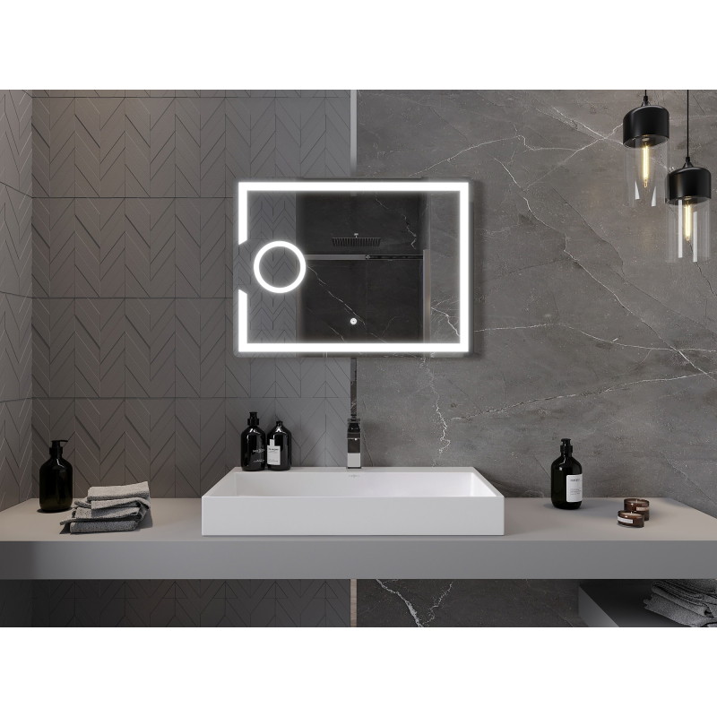 Mexen Onyx világított fürdőszobai tükör kozmetikai tükörrel 80 x 60 cm, LED 6000K, páramentesítő