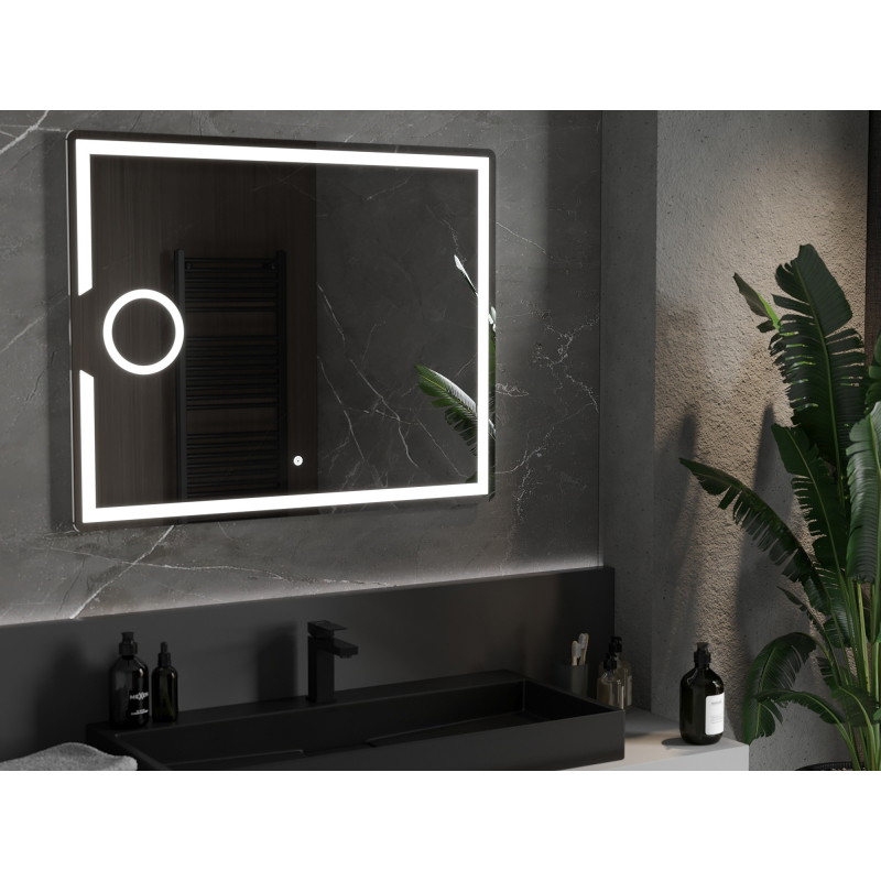 Mexen Onyx LED-es fürdőszobai tükör kozmetikai tükörrel 100 x 80 cm, 6000K, páramentes - 9813-100-080-611-00