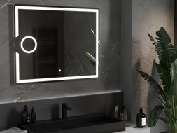 Mexen Onyx LED-es fürdőszobai tükör kozmetikai tükörrel 100 x 80 cm, 6000K, páramentes - 9813-100-080-611-00