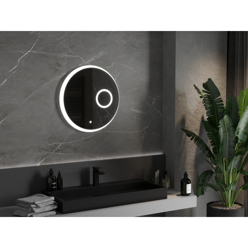 Mexen Ella oglindă de baie iluminată cu oglindă cosmetică, rotundă 60 cm, LED 6000K, antiaburire - 9811-060-060-611-00
