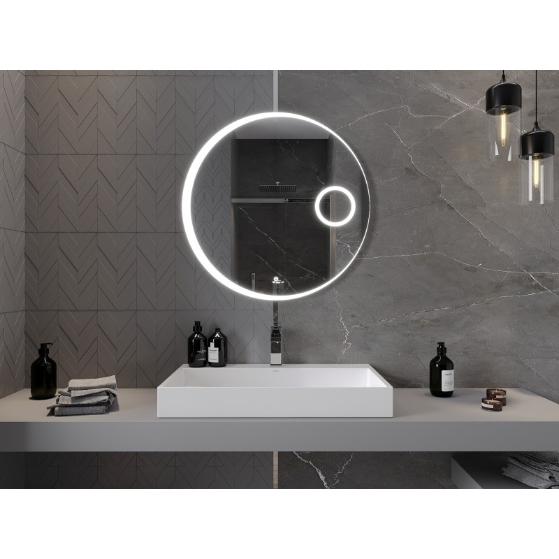 Mexen Ella oglindă de baie iluminată cu oglindă cosmetică, rotundă 80 cm, LED 6000K, anti-aburire - 9811-080-080-611-00