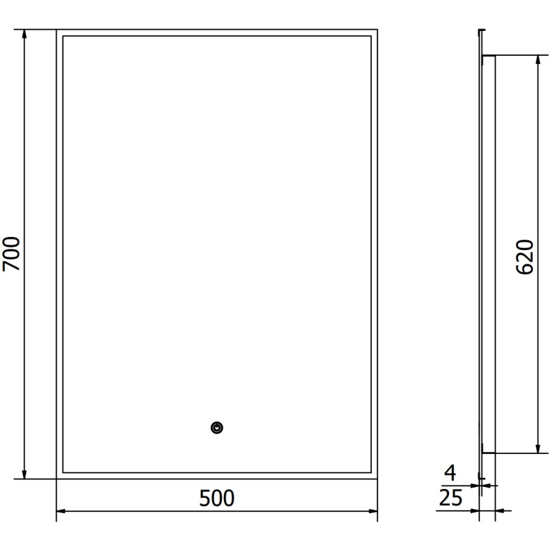 Mexen Erma 50 x 70 cm-es, LED 6000K világítású, páramentes fürdőszobai tükör, fekete keret - 9814-050-070-611-70