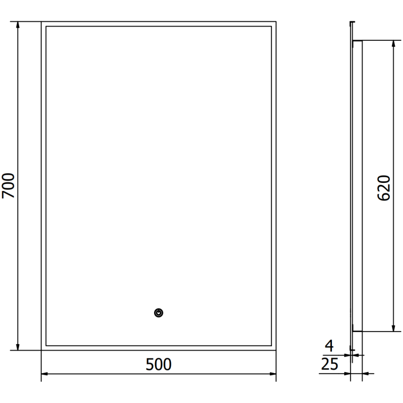 Mexen Erma megvilágított fürdőszobai tükör 50 x 70 cm, LED 6000K, páramentes, fekete keret - 9814-050-070-611-70