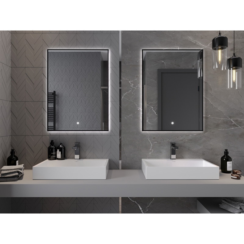 Mexen Erma 60 x 80 cm-es, LED 6000K, páramentes, fekete keretes fürdőszobai tükör - 9814-060-080-611-70