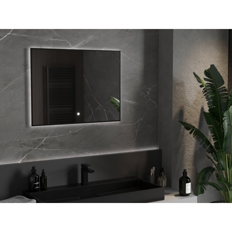 Mexen Erma 80 x 60 cm-es, LED-es 6000K, páramentes, fekete keretes fürdőszobai tükör - 9814-080-060-611-70