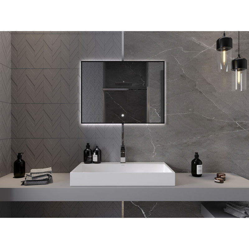 Mexen Erma oglindă de baie iluminată 80 x 60 cm, LED 6000K, anti-aburire, ramă neagră - 9814-080-060-611-70